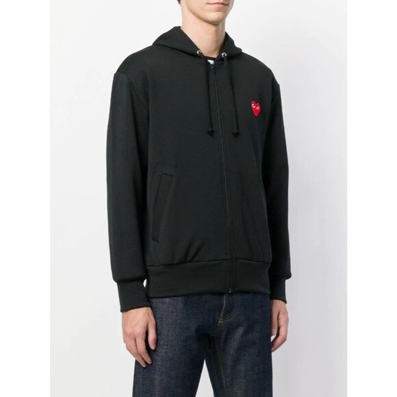 COMME DES GARCONS CDG PLAY BLACK FULL ZIP HOODIE WITH RED HEART SIZE SMALL - Picture 11 of 14